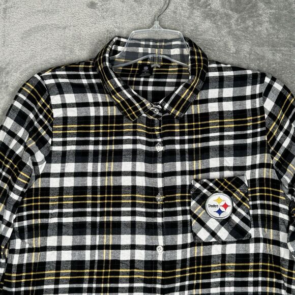 Pittsburgh Steelers Shirt Womens Medium Black Yellow Button Up NFL‎ Team Apparel - Picture 4 of 10